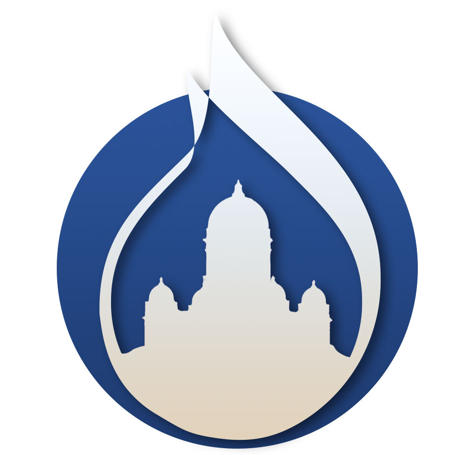 Drupal Camp Finland logo depicting Helsinki cathedral inside a drop.