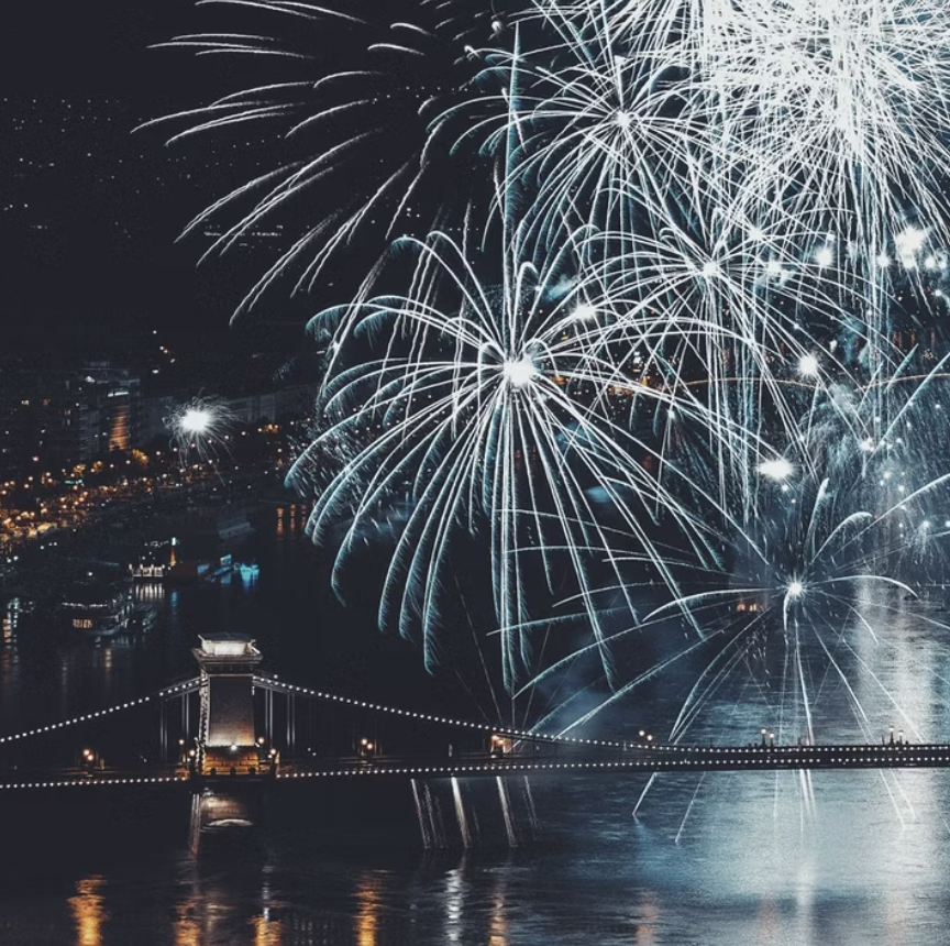 Fireworks over the Danube in Budapest