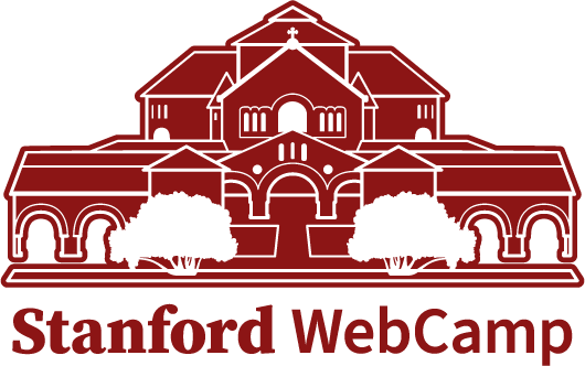 Stanford WebCamp logo.  A line drawing of the Stanford main quad as viewed from the Stanford Oval