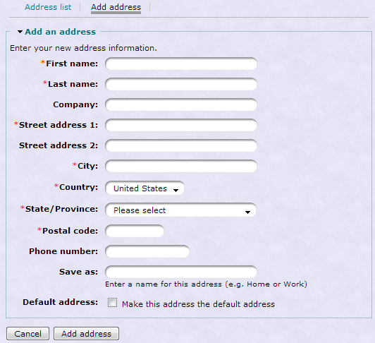 The Edit address pane
