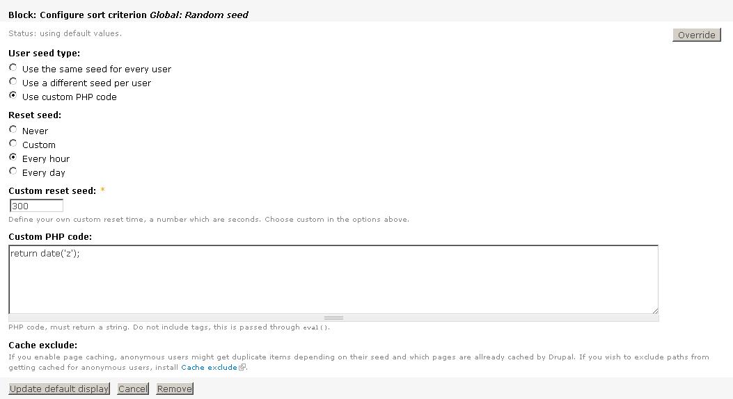 Views random seed settings