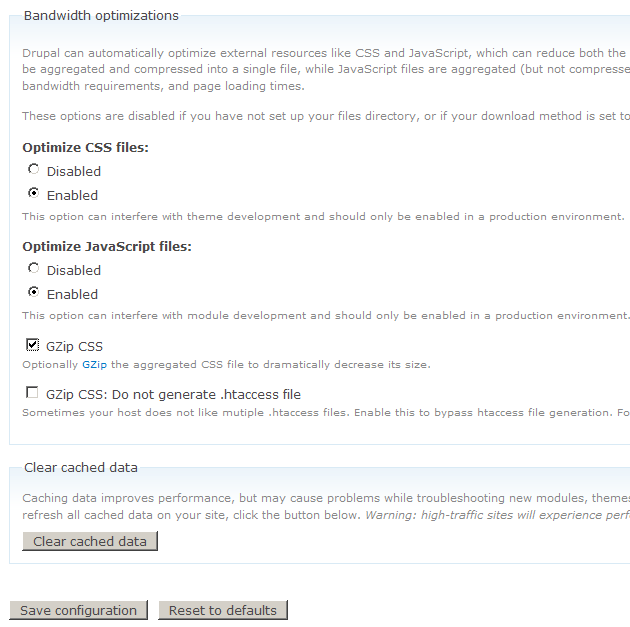 Settings under Performance
