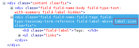 Example of HTML markup produced by Field formatter class module. The custom class is highlighted on the field wrapper DIV.