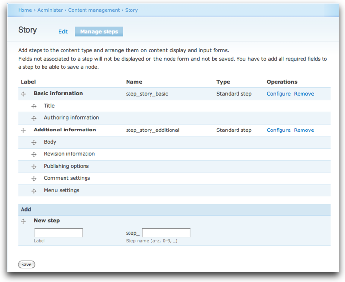 Manage steps