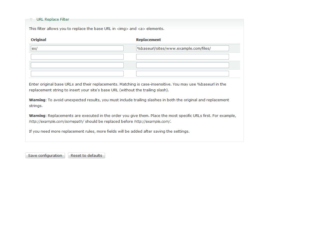 The module settings at admin/settings/filters/(filter)/configure