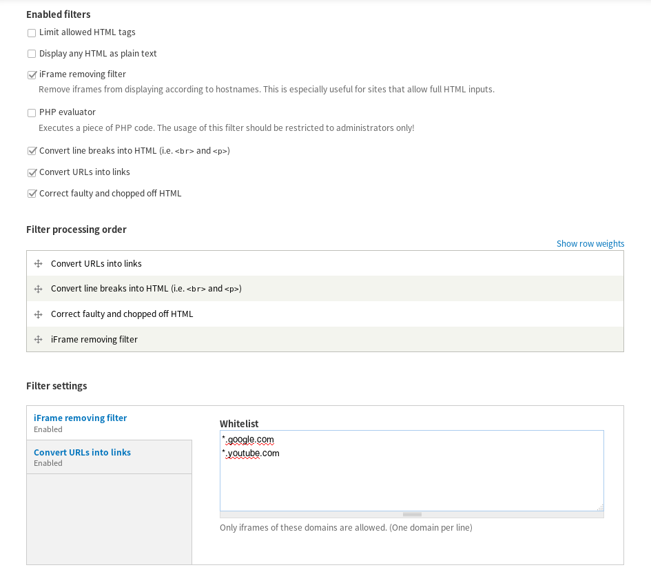 Screenshot to filter admin interface