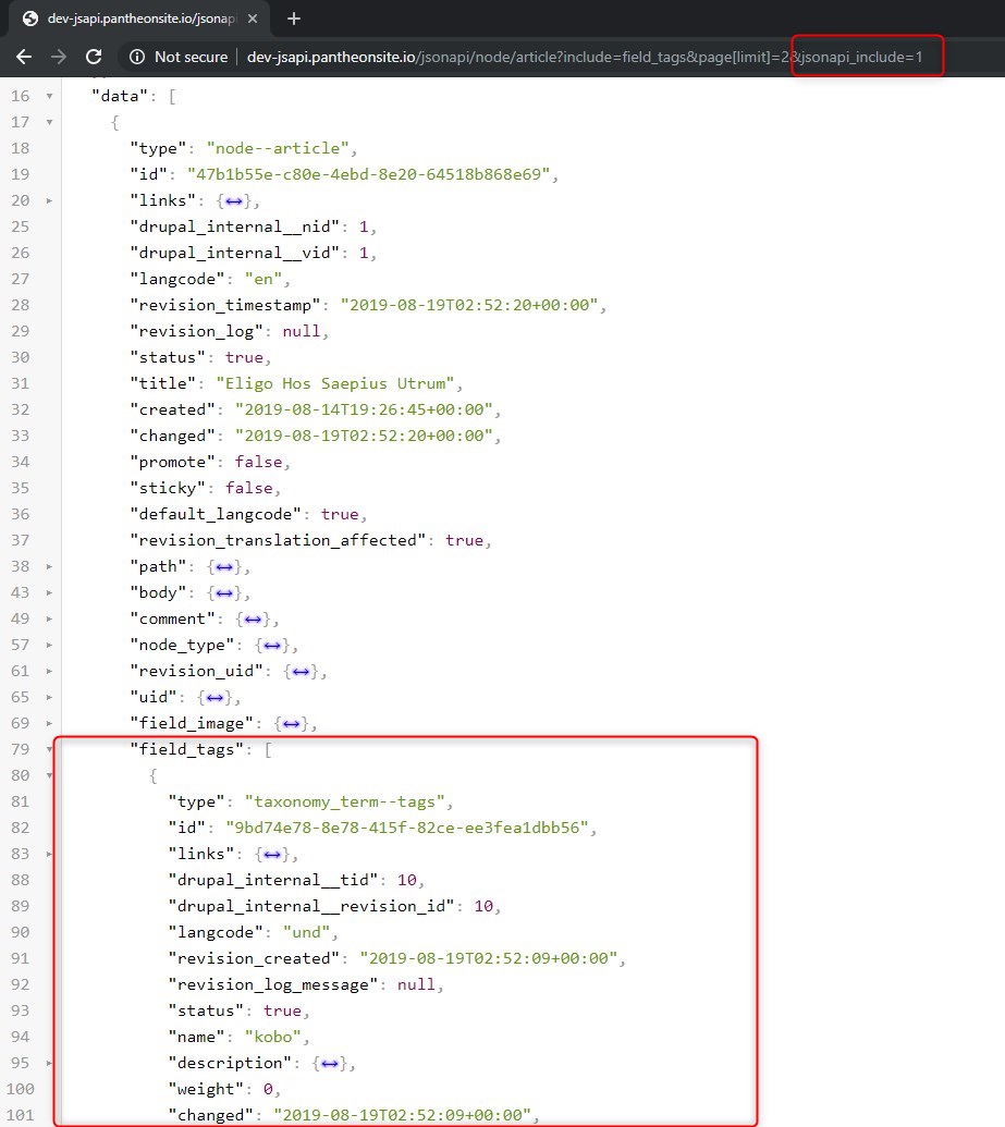 JSON API Include with query