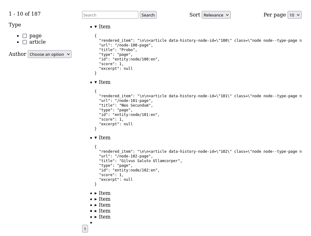 An example unstyled search page built with search web components