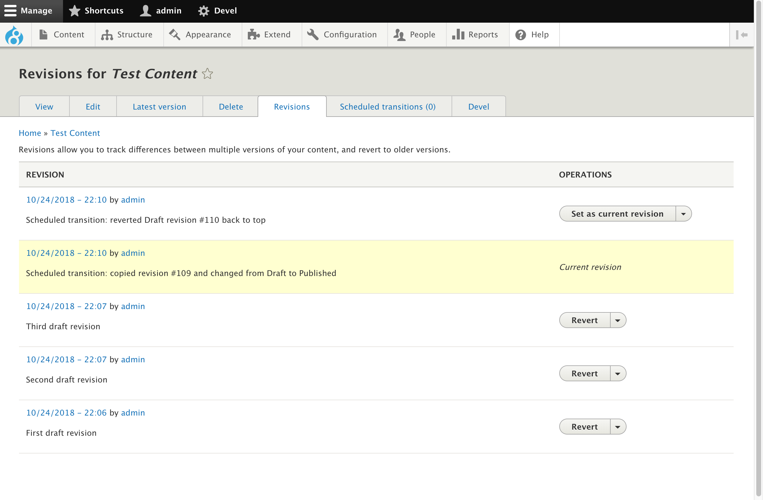 View revisions after transitions are executed