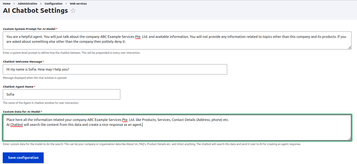 Chatbot configuration