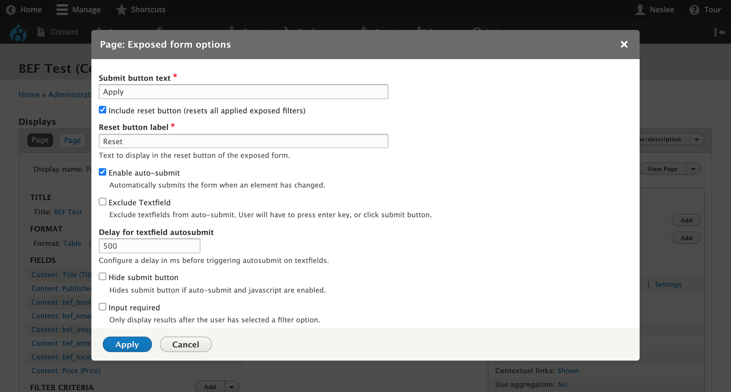 BEF Form Settings