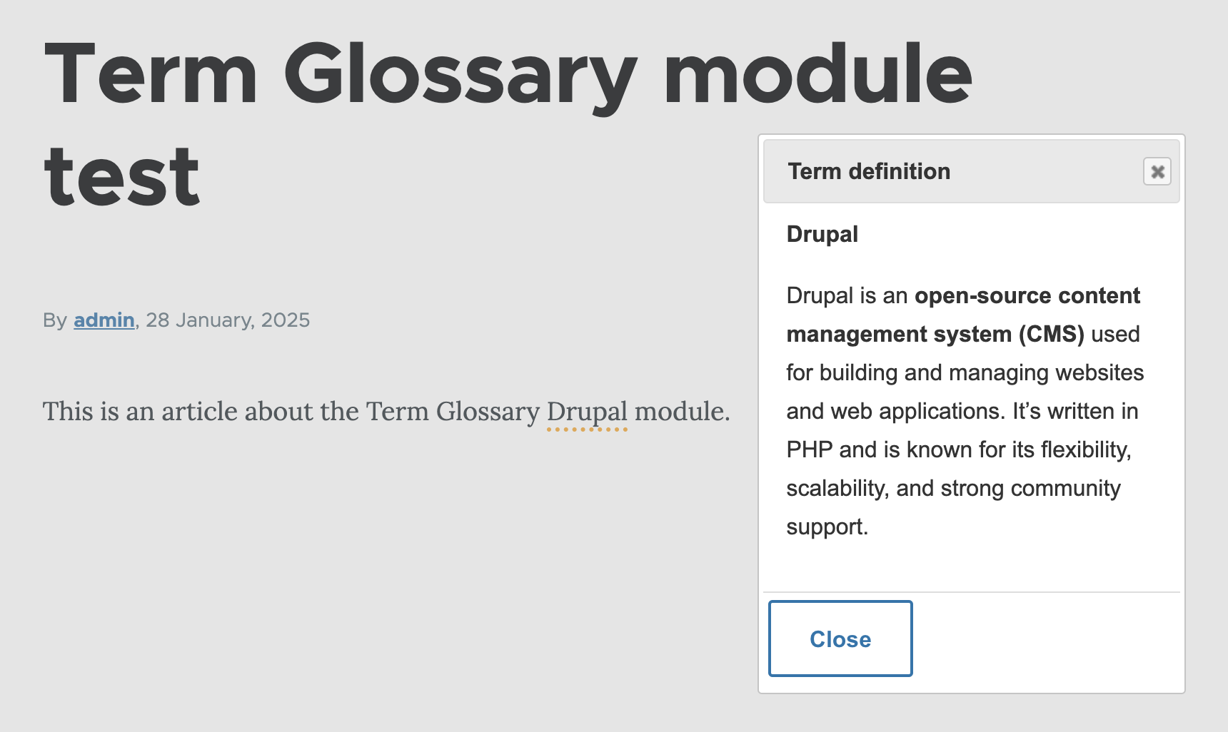 Taxonomy term glossary using a jQuery popup