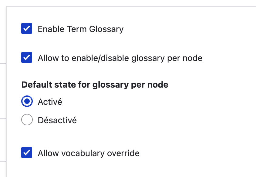 Taxonomy term glossary node type configuration