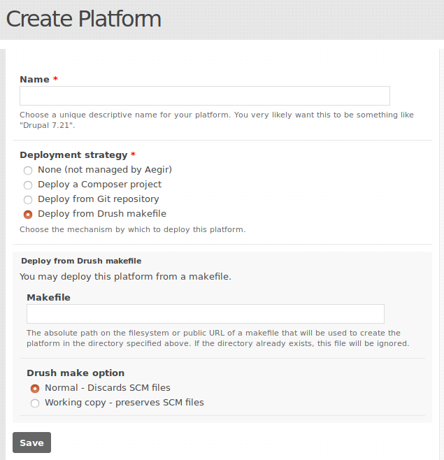 Platform creation form: Deploy from Drush makefile 