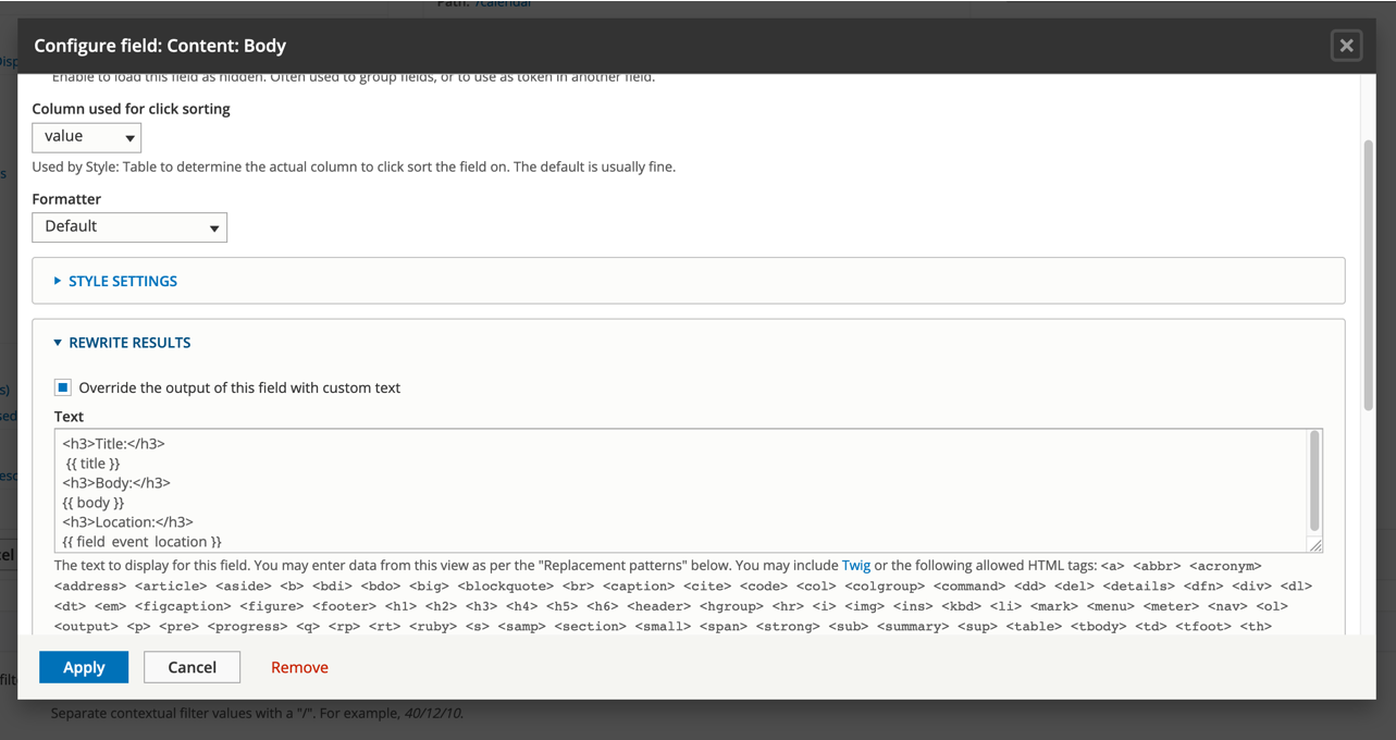 Description field setting