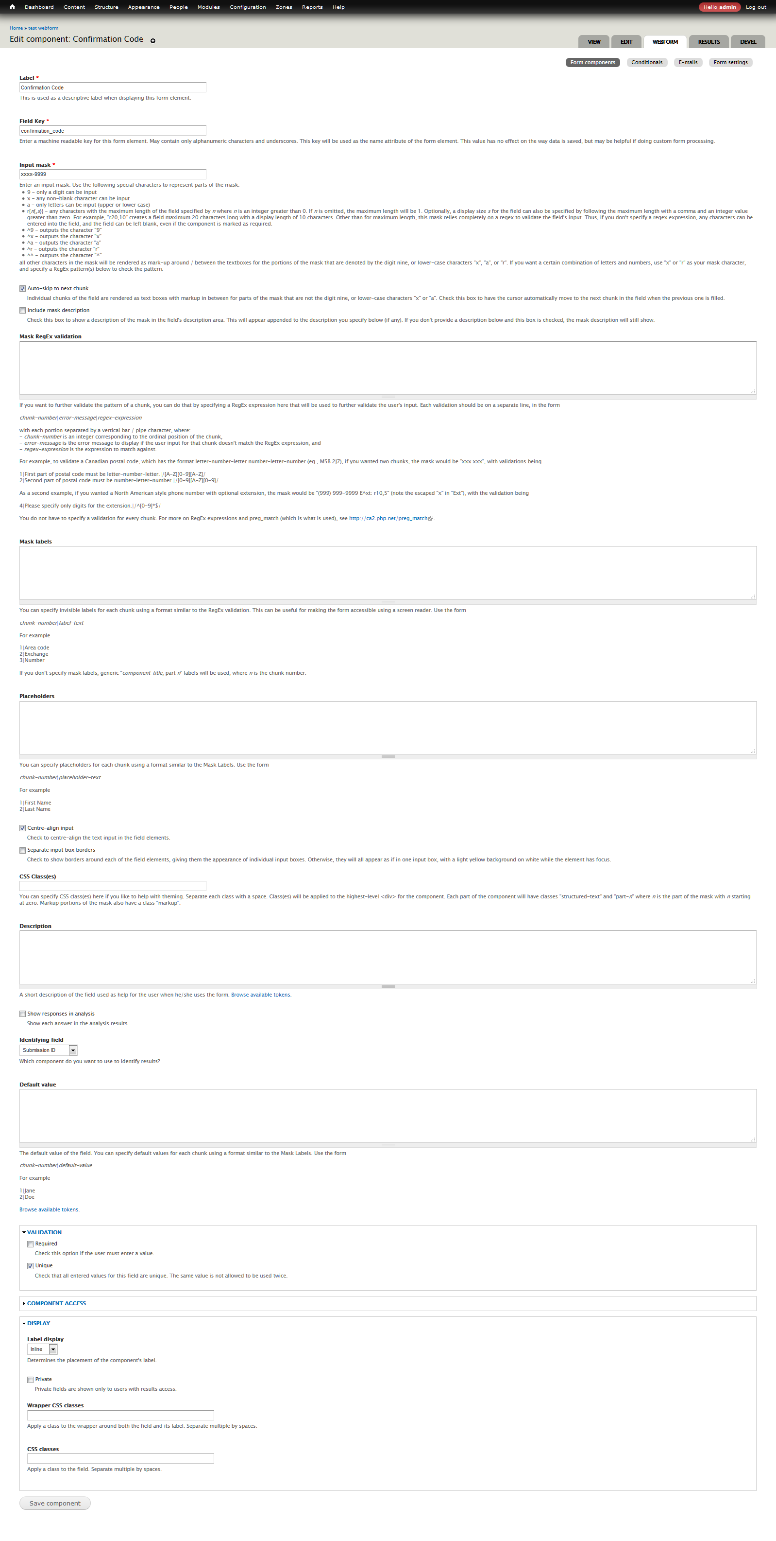 Component edit form.