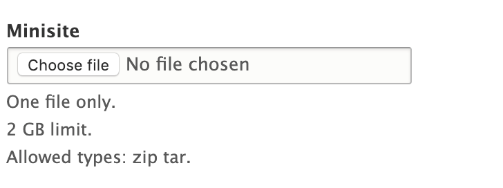 Screenshot of Minisite field upload form