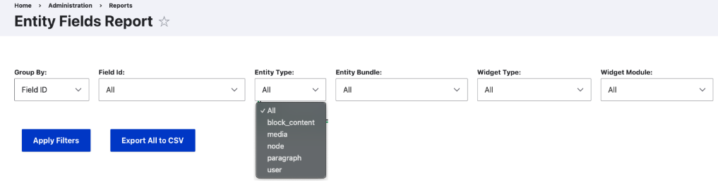 Entity Fields Report