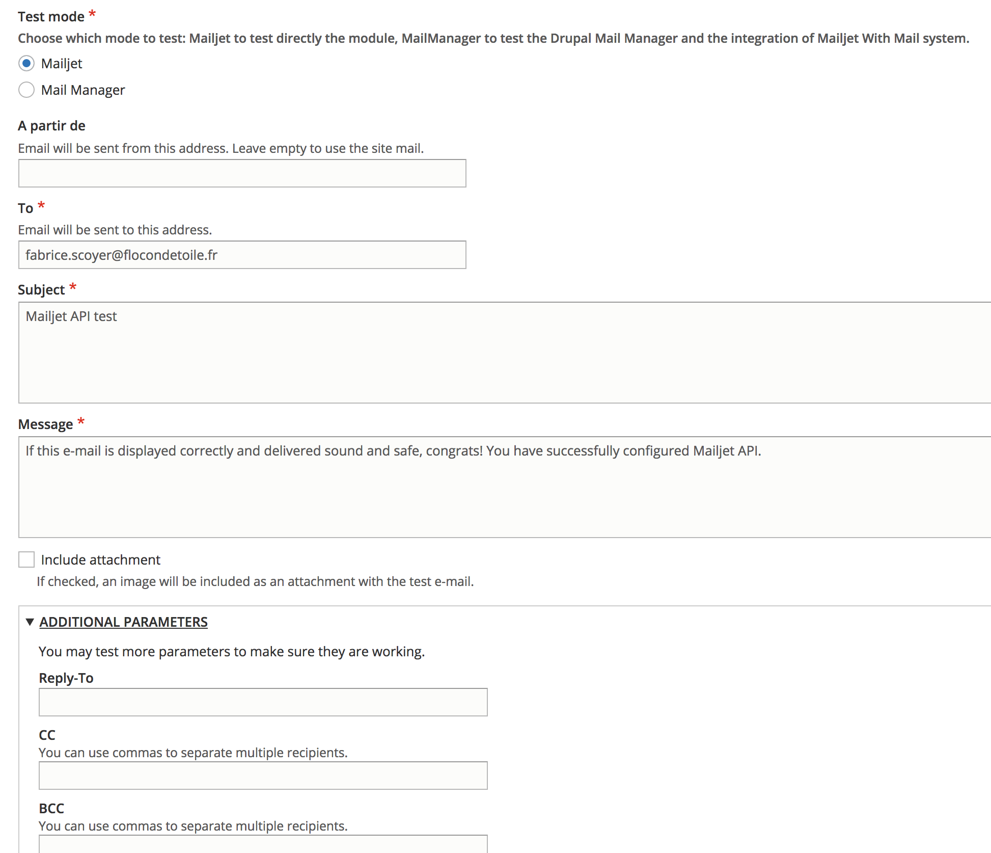 Mailjet API testing form