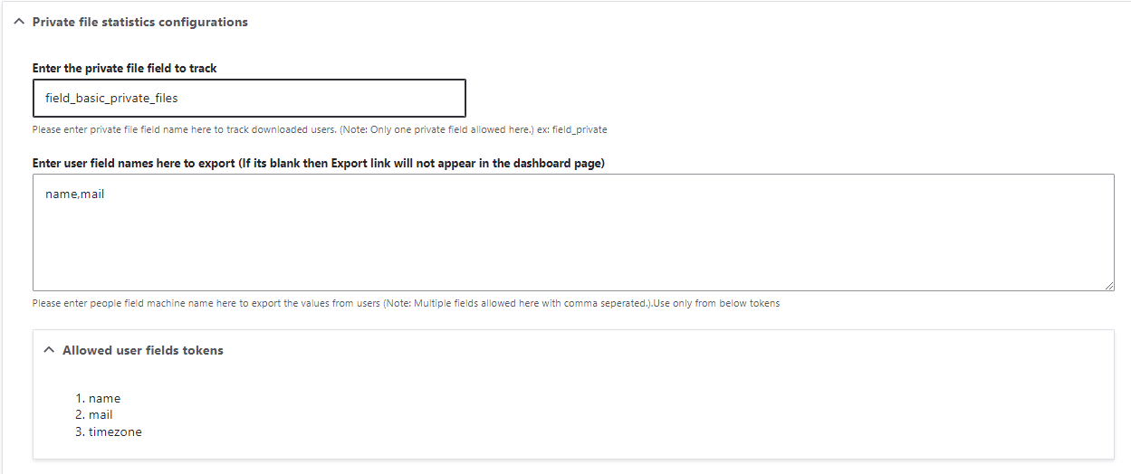 Private file download statistics and export the data configuration