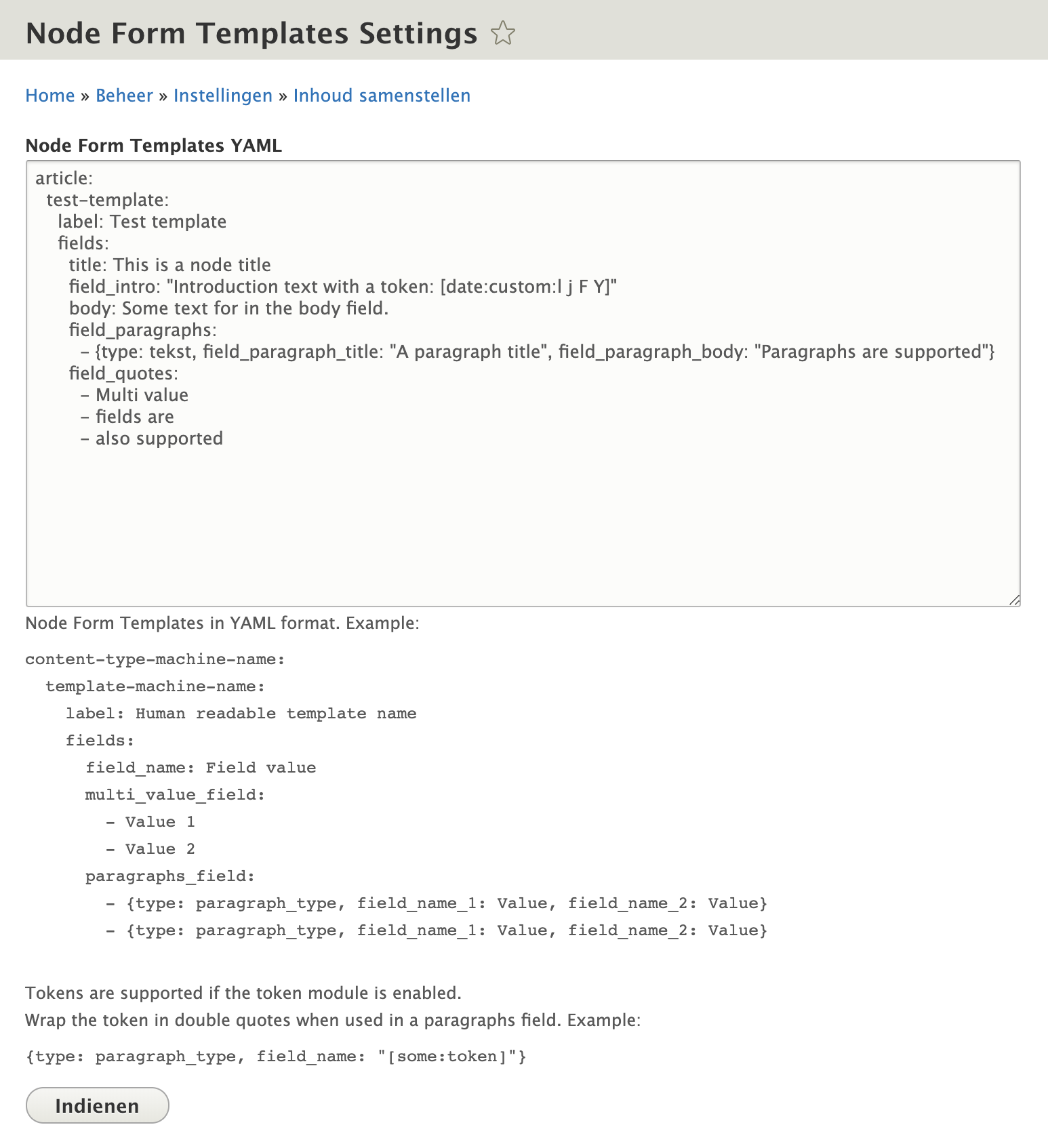 Node Form Templates settings form