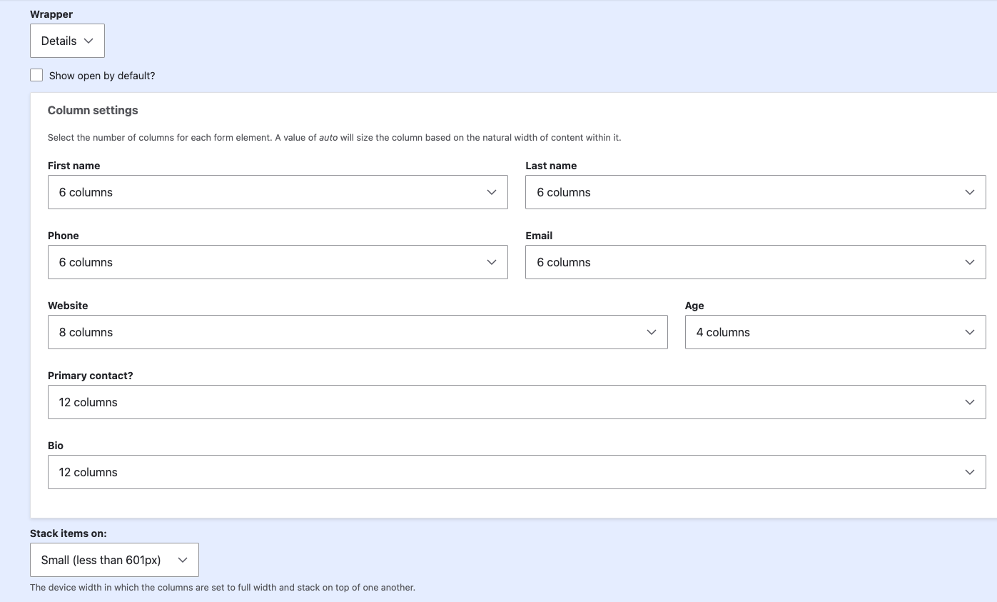 Example flexbox form display