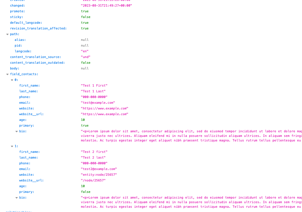 Example Jsonapi output.