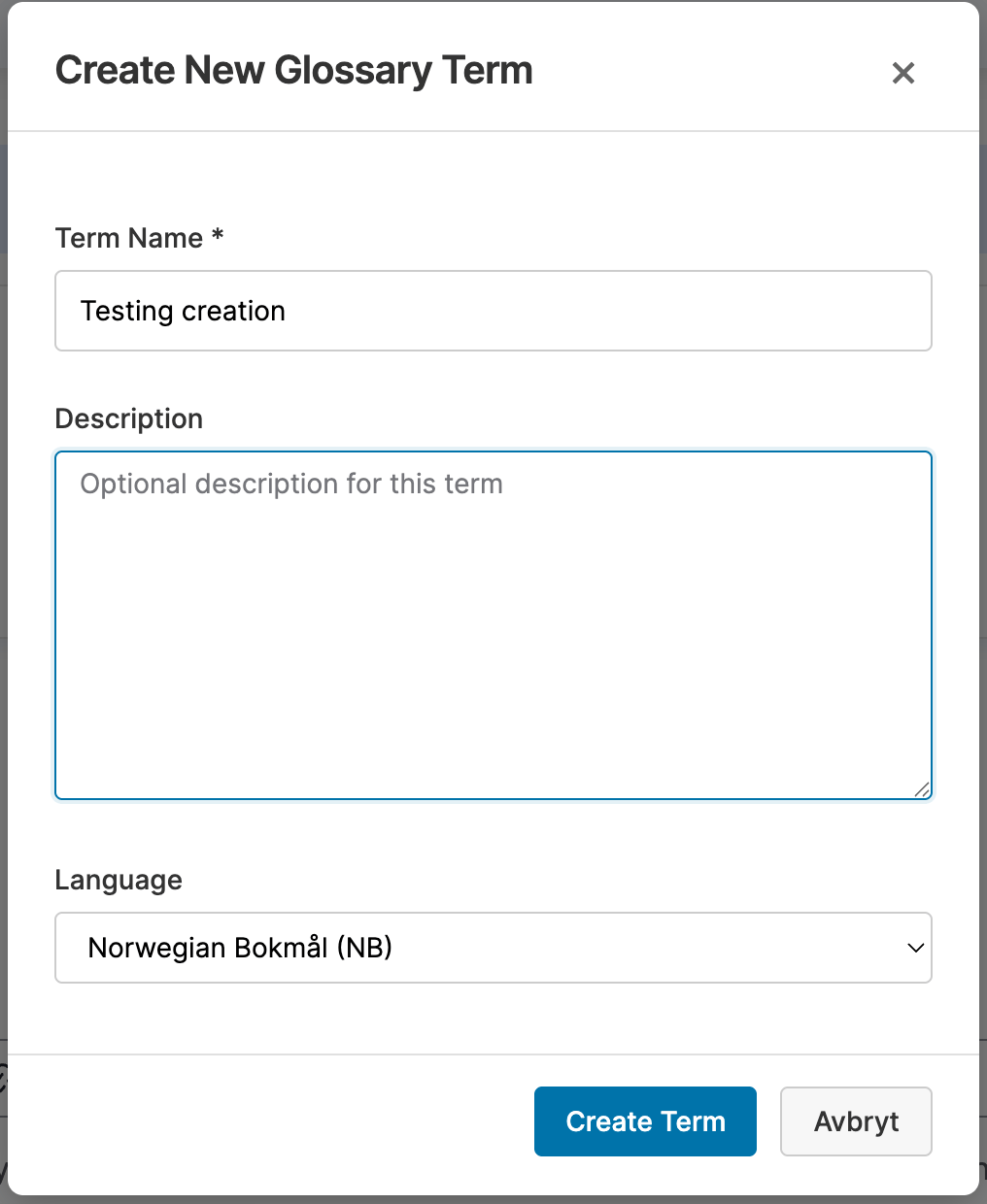 CKEditor Taxonomy Glossary Term Creation Modal