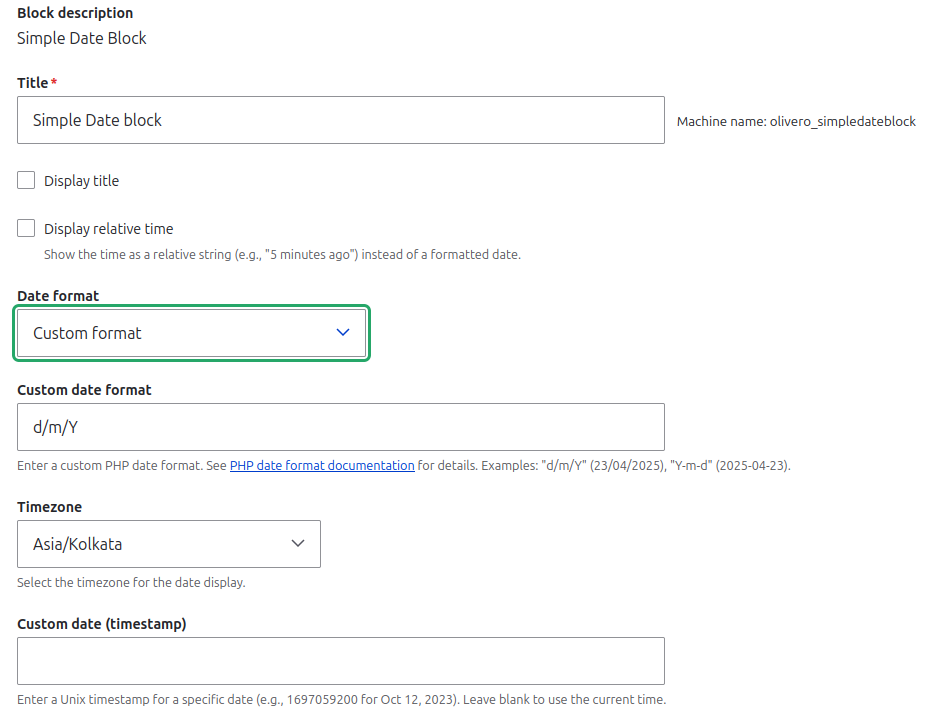 Simple Date Block Configurations