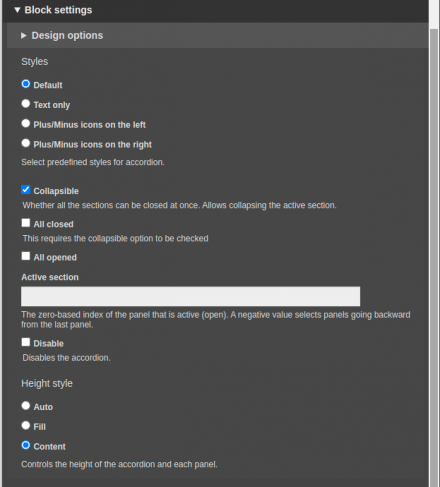 Accordion / FAQ settings