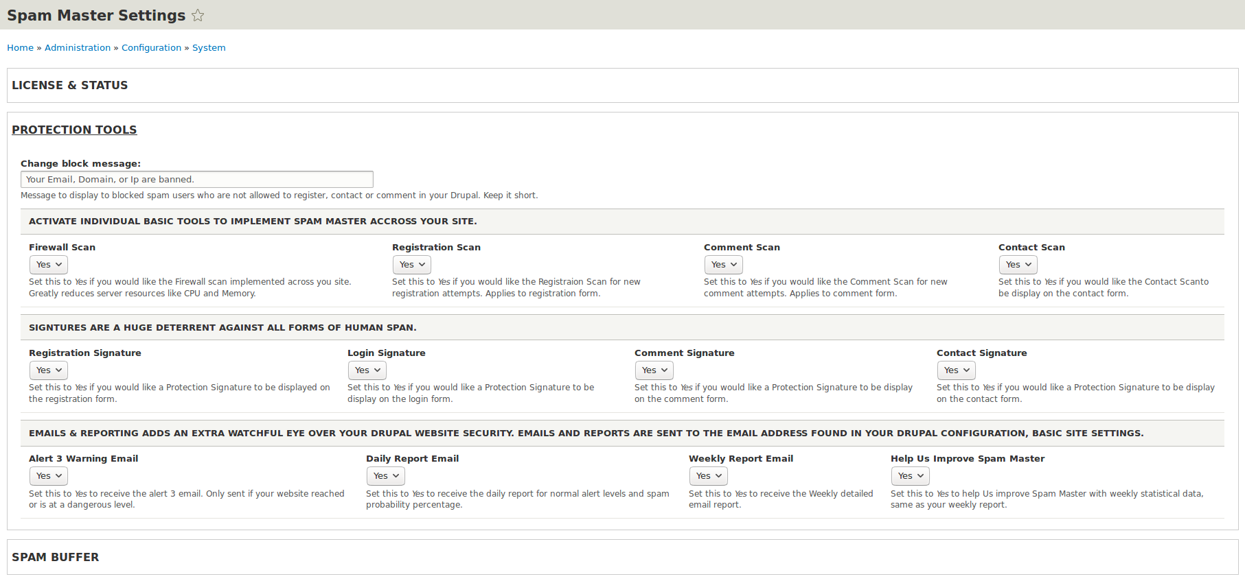 Spam Master Configurations