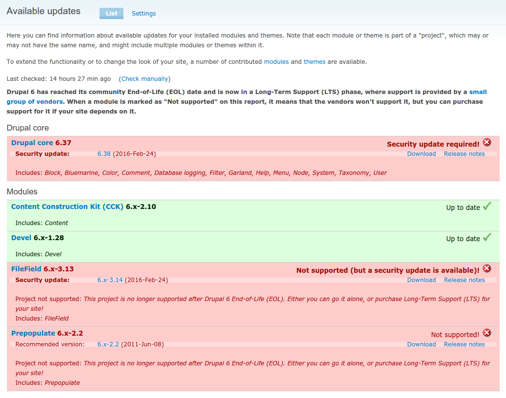 Screenshot of the 'Available updates' report.