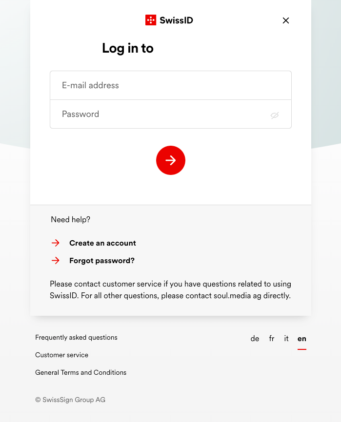 SwissID Login Mask