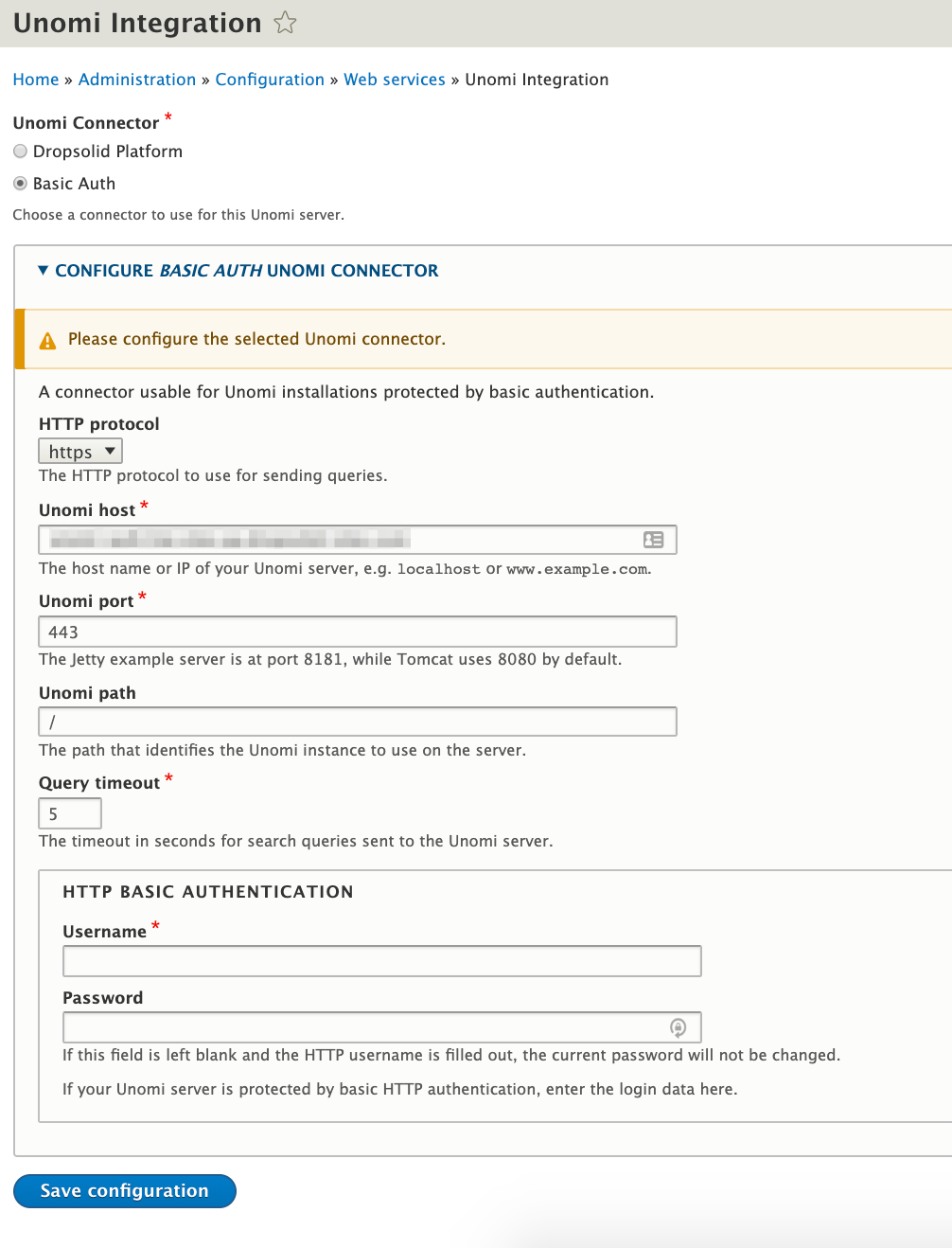 Configuration Page of Unomi