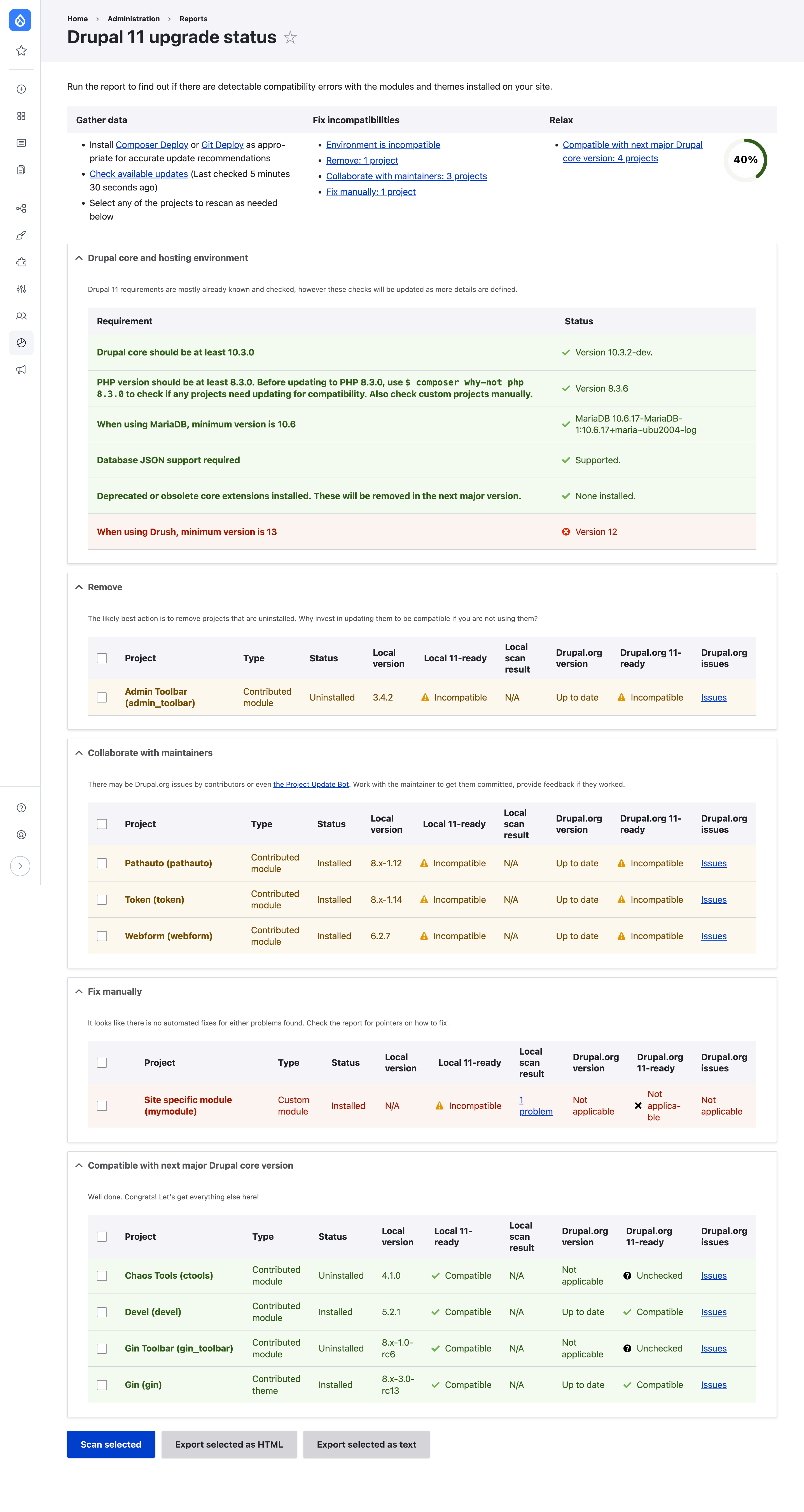 Upgrade Status on Drupal 10 in action