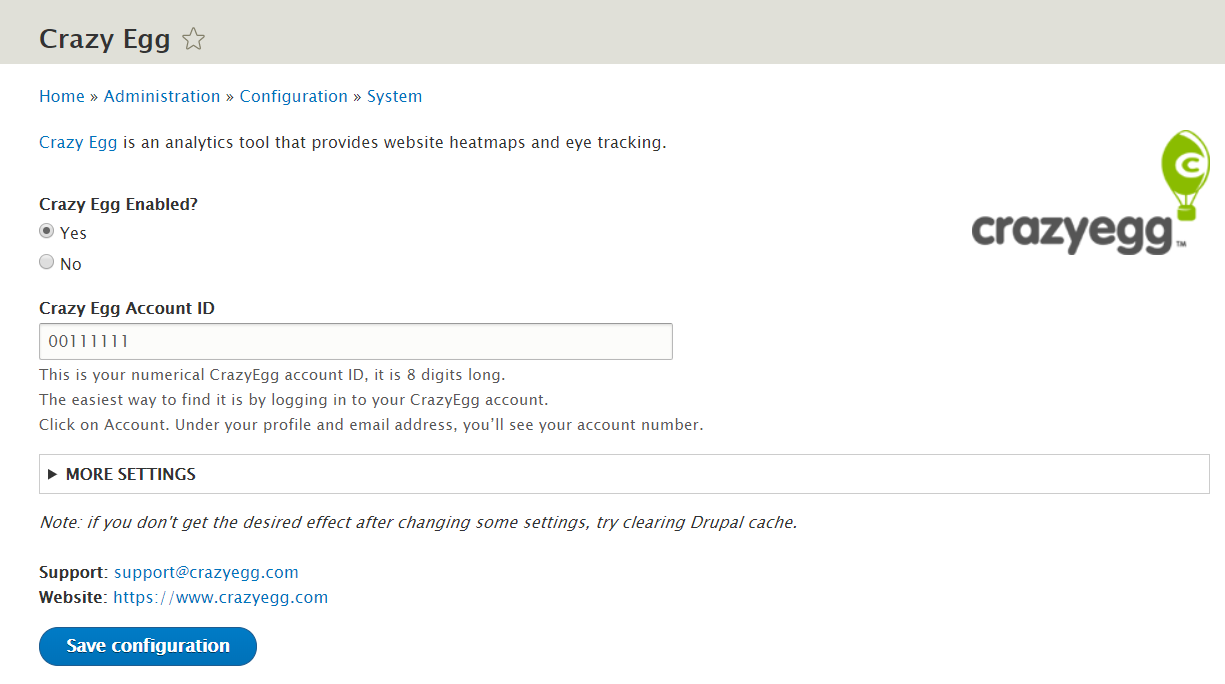 Crazy Egg module admin interface