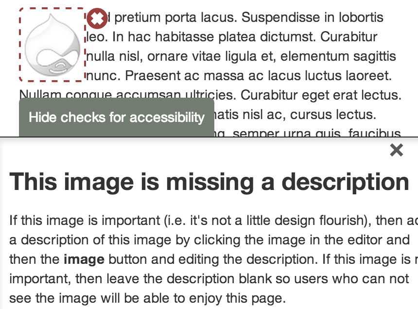 When an accessibility problem is on a page, the user gets an error message.