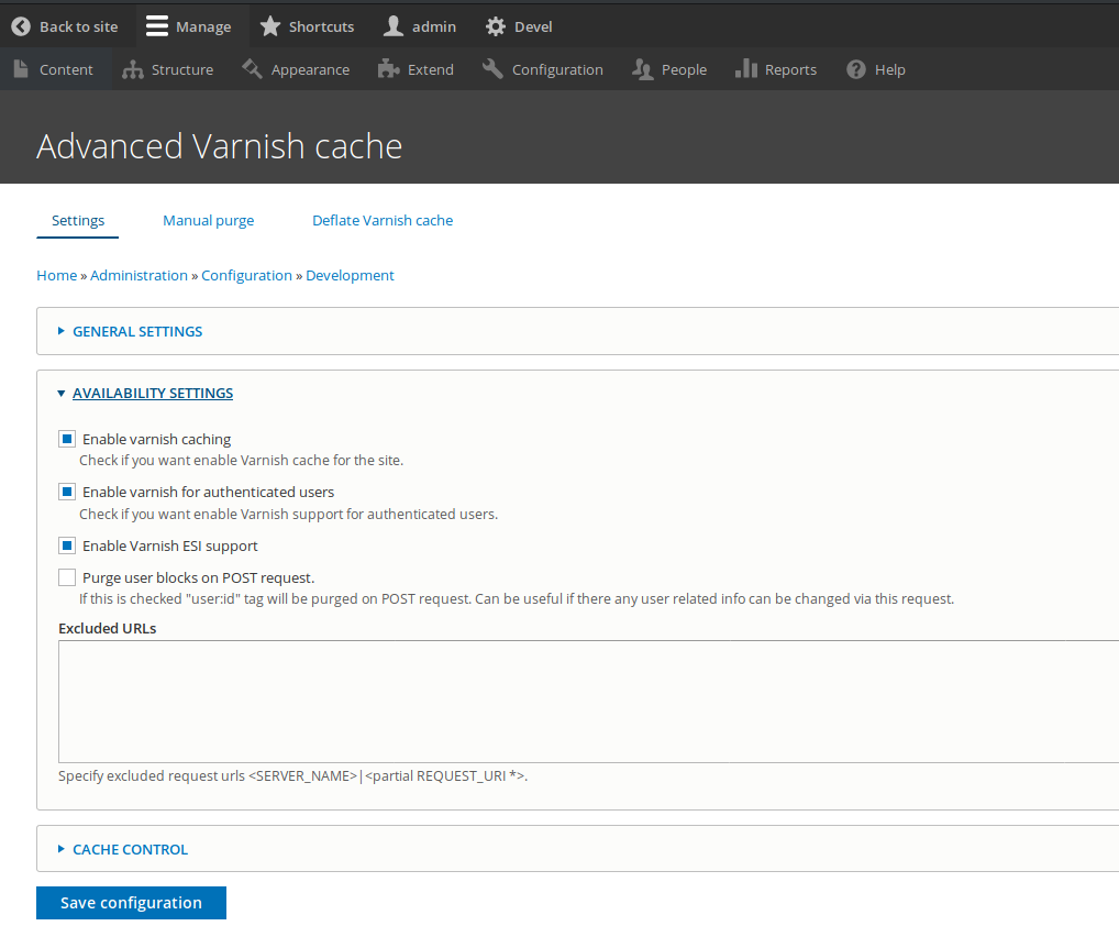 Configuration page