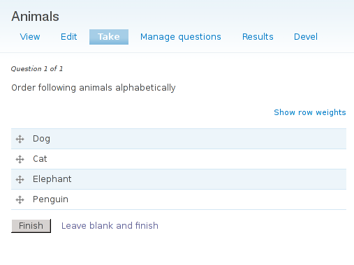 Quiz Drag and Drop Ordering example