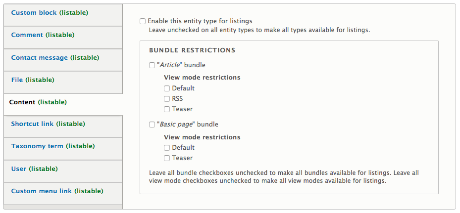 Screenshot of the field settings widget of blizz_dynamic_entitylist