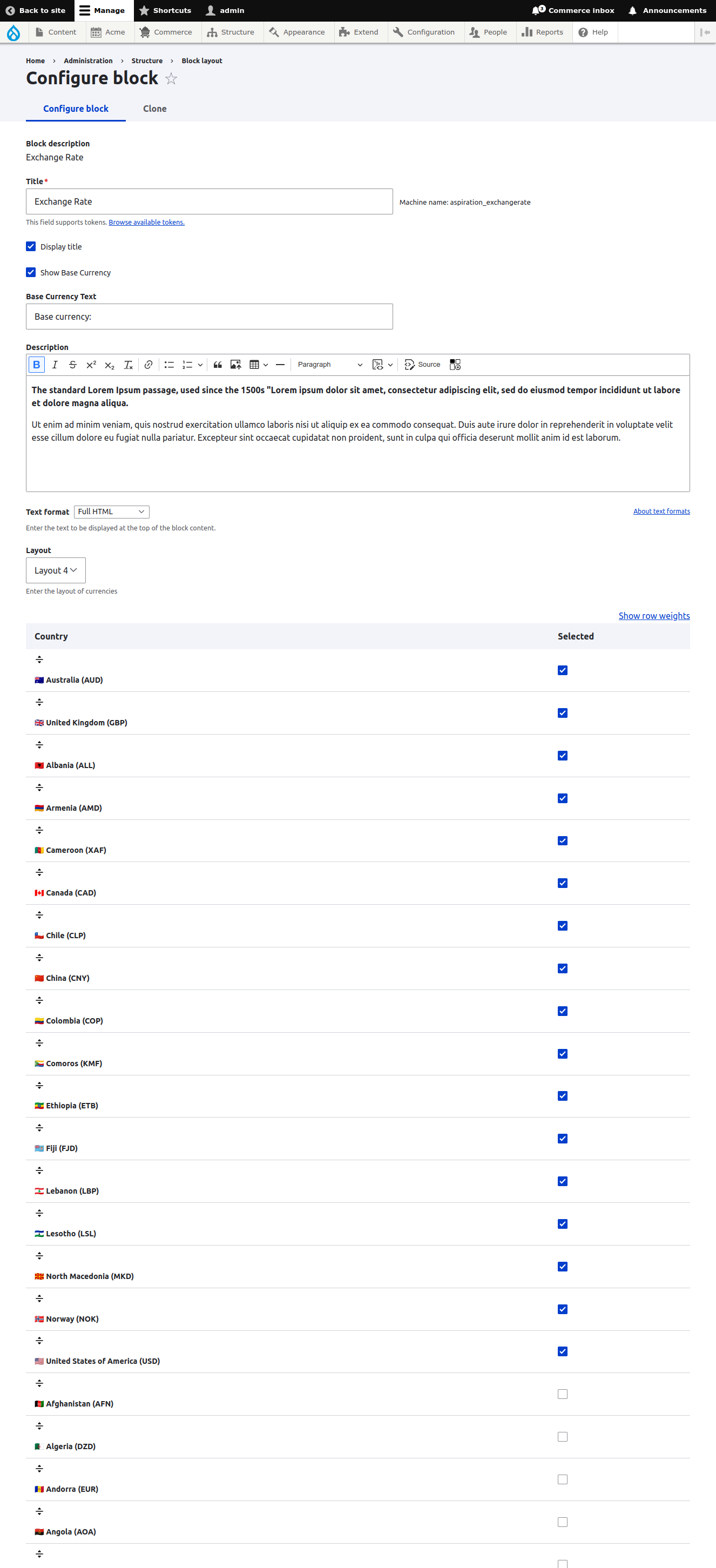 Exchange Rate Block Config
