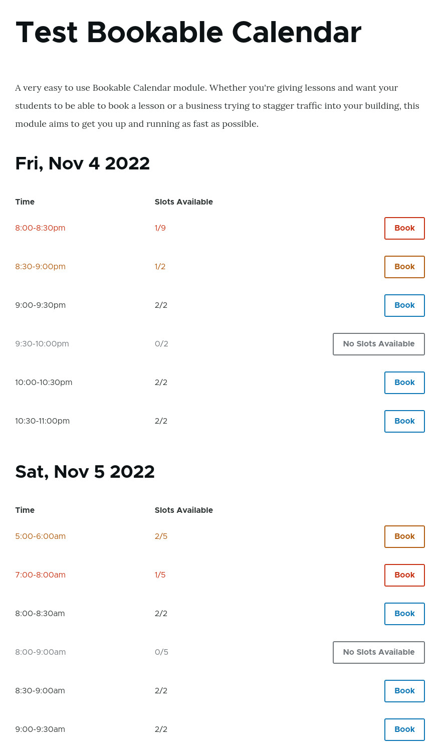 Bookable Calendar Front-end