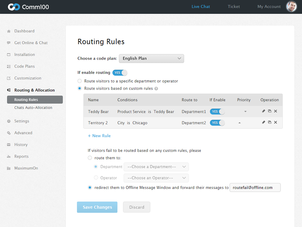 Comm100 Live Chat Auto-Chat-Distribution