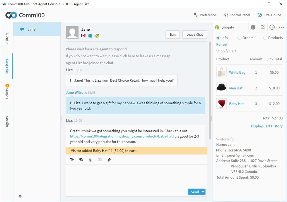 Comm100 Live Chat Operator Window