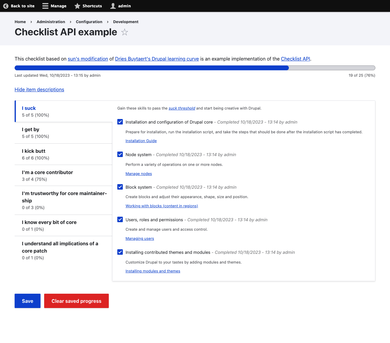 Example checklist