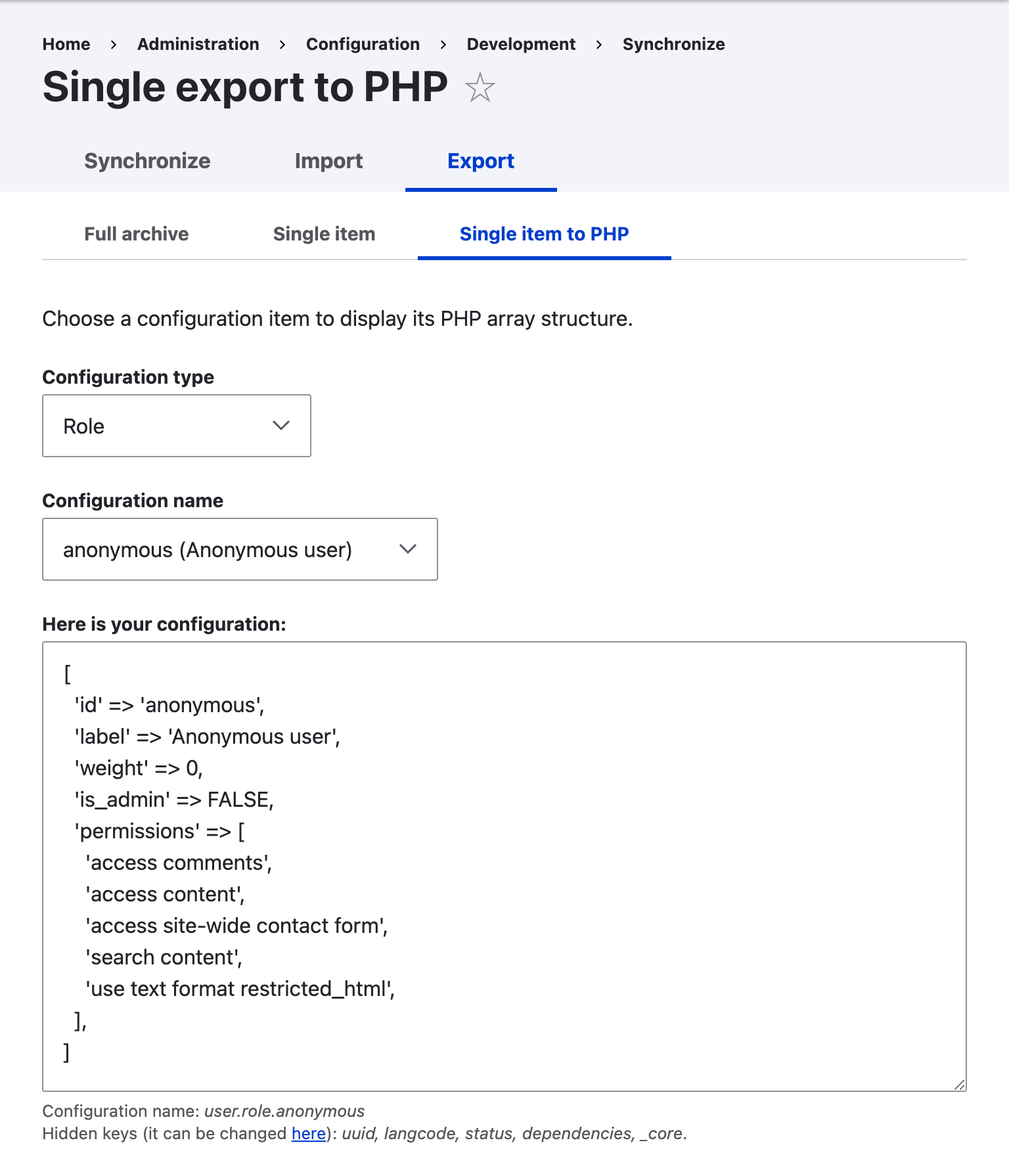 Config Export to PHP array