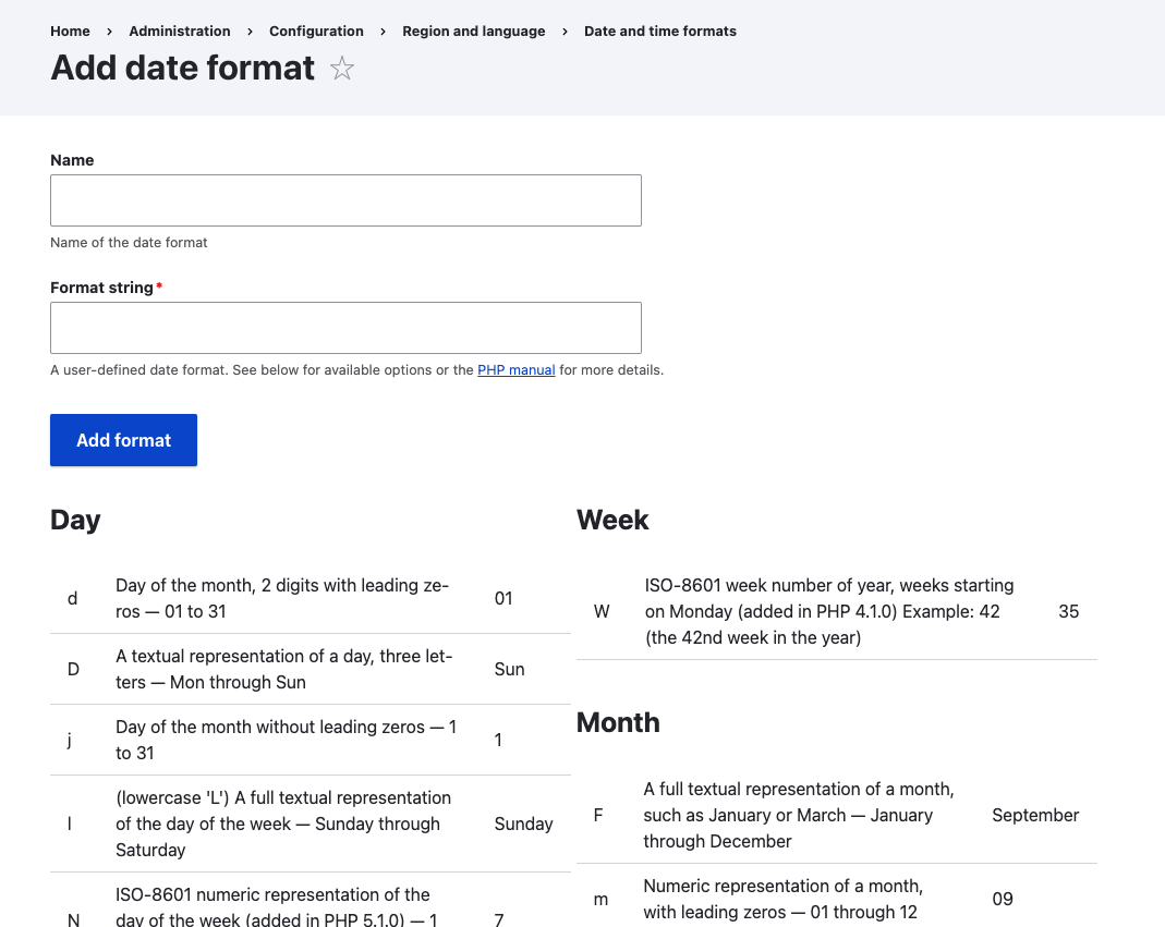 Screenshot showing date format help.