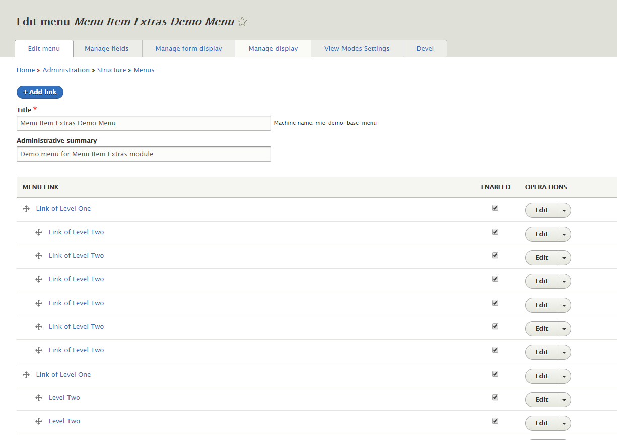 Demo manage menu item.