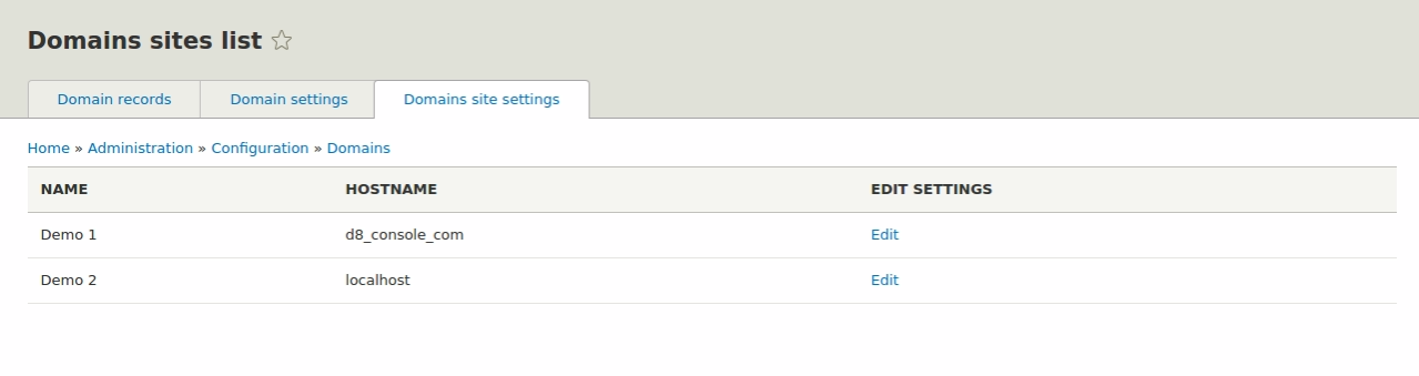 Domain site settings
