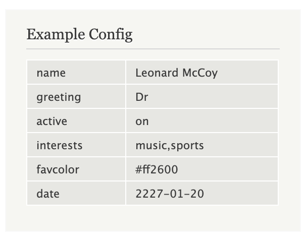 Custom HTML element populated by block config.